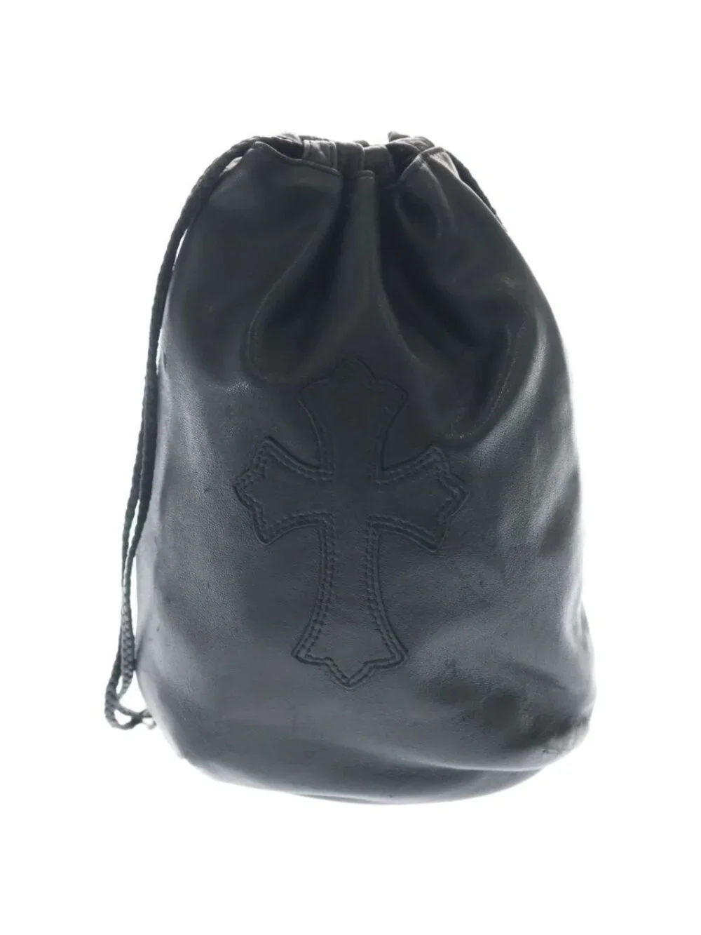 Chrome Hearts Drw Strng Sack Crs Patch Cross Drawstring Sac Leather Handbag